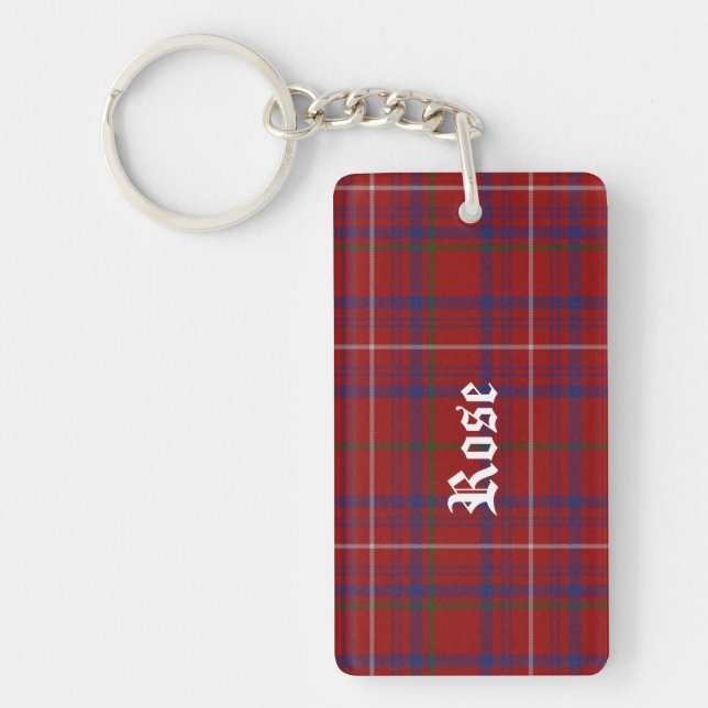 Custom Clan Rose Tartan Plaid Key Chain (Front)