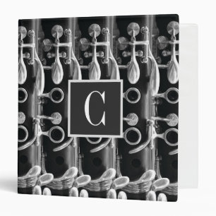Custom Clarinet Monogram and Name Black and White Binder