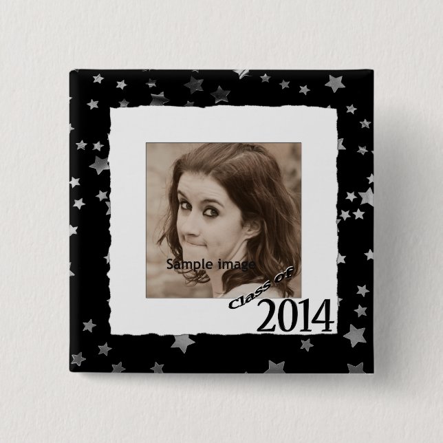 Custom Class of 2014 Graduation Photo Frame Stars 2 Inch Square Button (Front)
