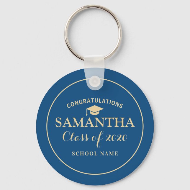 Custom Class of 2020 Graduation  Blue Sunlight Keychain (Front)