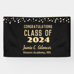 Custom Class of 2024 Gold Black Graduation Banner