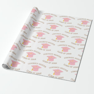 Custom Class of 20xx Pink Graduation Cap Gift Wrapping Paper