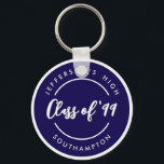 Custom Class of School Graduate Reunion Circle  Keychain<br><div class="desc">Simple minimalist chic posh style design of school name inside navy blue circle ring. Customize it with texts of your own choice for school reunion or graduation keepsake.</div>