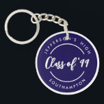 Custom Class of School Graduate Reunion Circle  Keychain<br><div class="desc">Simple minimalist chic posh style design of school name inside navy blue circle ring. Customize it with texts of your own choice for school reunion or graduation keepsake.</div>