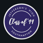 Custom Class of School Graduate Reunion Circle  Magnet<br><div class="desc">Simple minimalist chic posh style design of school name inside navy blue circle ring. Customize it with texts of your own choice for school reunion or graduation keepsake.</div>