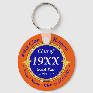 Custom, Class Reunion Favors, Orange, Blue, White Keychain