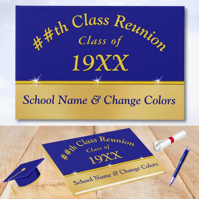 Custom Class Reunion Guest Book, Your Colours, Tex Guest Book (Personalized, Class Reunion Guestbooks. Blue Gold, Class Reunion Guestbook. Class Reunion Supplies.)