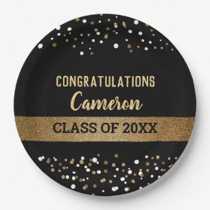 Custom Class year graduate Name Gold Confetti Paper Plate