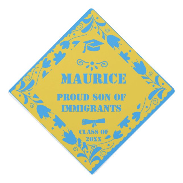 Custom Class Year | Latino Papel Picado  Spanish Graduation Cap Topper (Front)