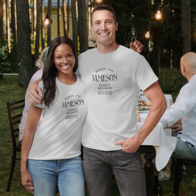 Custom Classic Arch Script Family Reunion T-Shirt (Planning a family reunion? Create your own custom matching t-shirts for guests to enjoy!)