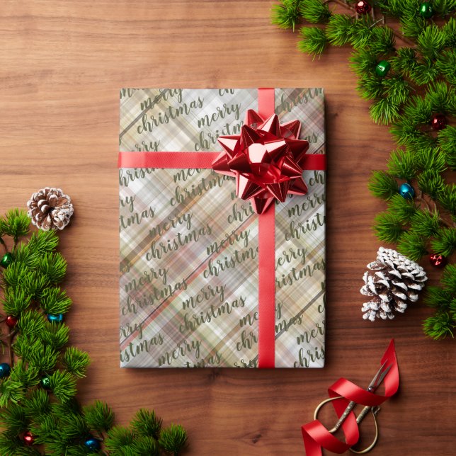 Custom Classic Beige Brown Grey White Gingham Wrapping Paper (Holiday Gift)