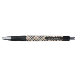 Custom Classic Beige Red Black White Plaid Pattern Pen