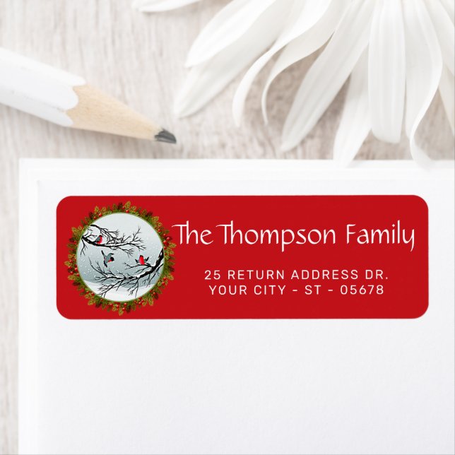 Custom Classic Birds Snow Pine Needles Red Berries (Insitu)