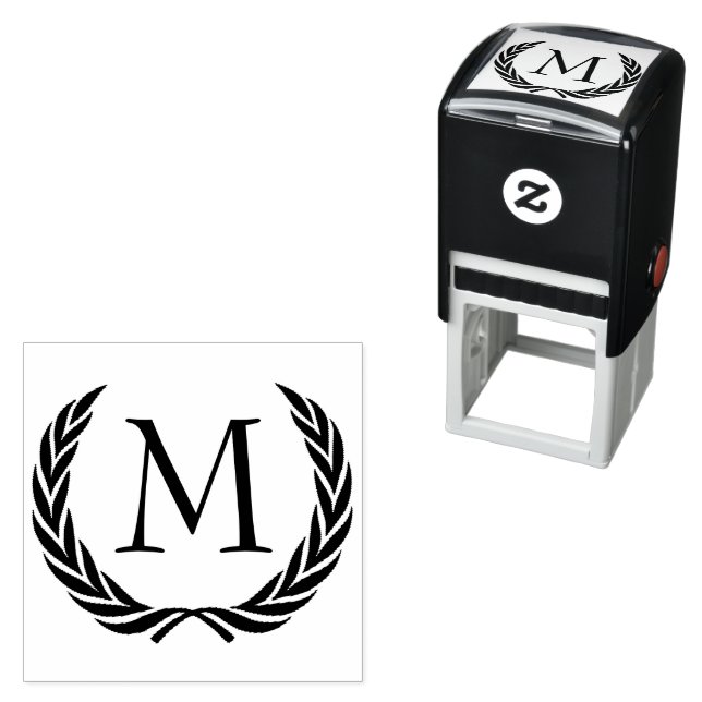 Custom Classic Black Laurel Wreath Leaves Motif Self-inking Stamp (In Situ)