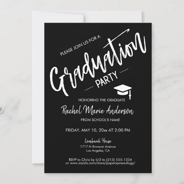 Custom Classic Black Minimalist Graduation Party Invitation (Front)