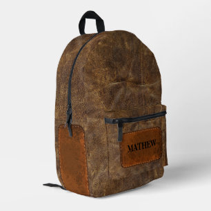 Custom Classic brown leather image Rustic gift Printed Backpack