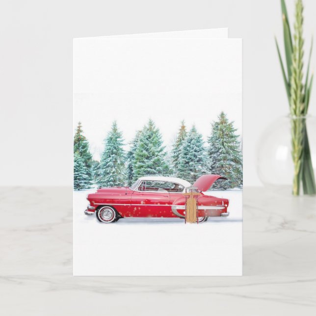 custom classic car Christmas card winter scene (Front)
