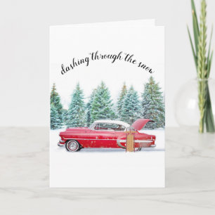 custom classic car Christmas card winter scene