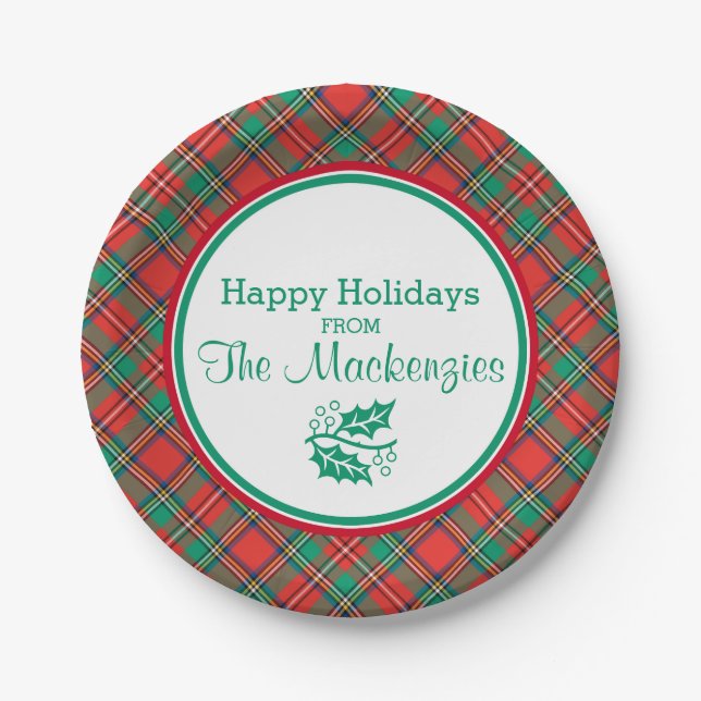 Custom Classic Christmas Plaid Border Paper Plate (Front)