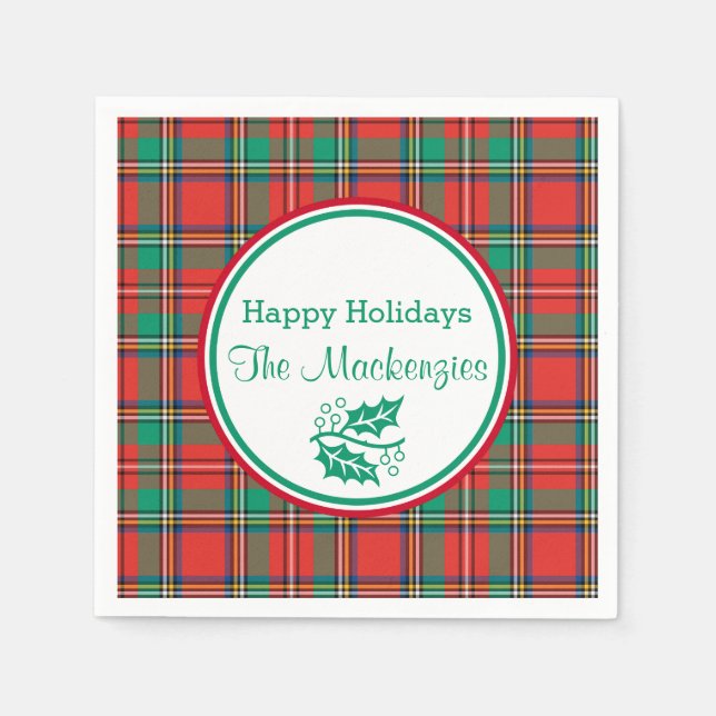 Custom Classic Christmas Plaid Napkin (Front)