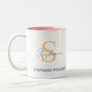 Custom Classic Elegant Black White Script Name Two-Tone Coffee Mug