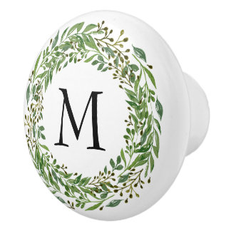 Custom Classic Green Laurel Wreath Leaves Pattern Ceramic Knob