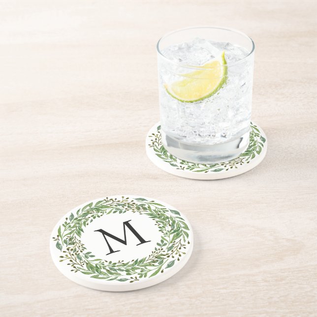 Custom Classic Green Laurel Wreath Leaves Pattern Coaster (Side)