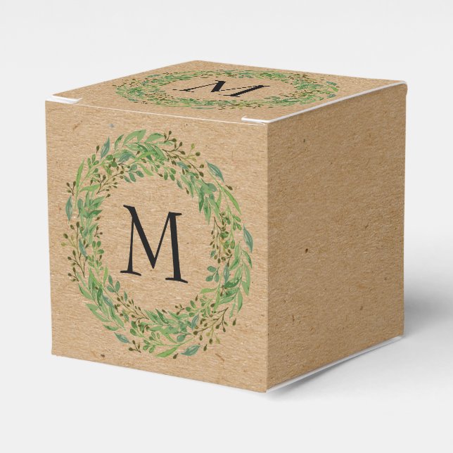 Custom Classic Green Laurel Wreath Leaves Pattern Favor Box (Front Side)