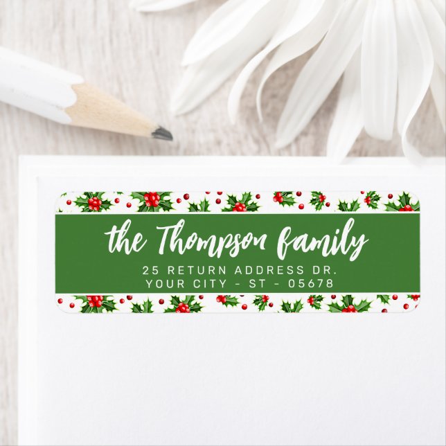Custom Classic Holiday Green Holly Red Berries (En situation)