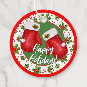 Custom Classic Holiday Green Holly Red Berries Favour Tags