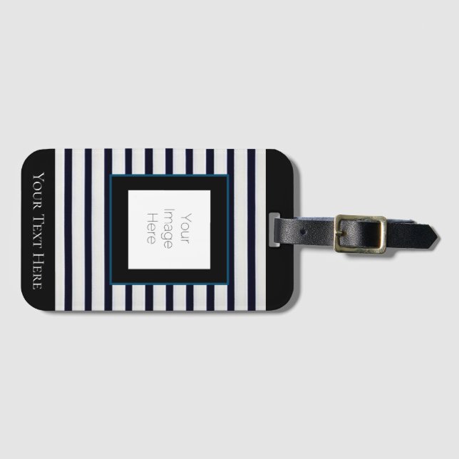 custom Classic Nautical Black & White Luggage Tag (Front Horizontal)