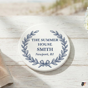 Custom Classic Navy Laurel Wreath Summer House  Coaster