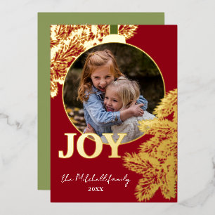 Custom Classic Pine Tree Needles Gold Foil Holiday Card