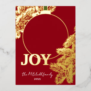 Custom Classic Pine Tree Needles Gold Foil Holiday Postcard