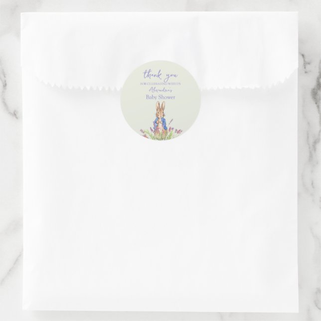 Custom classic rabbit in blue jacket round sticker (Bag)