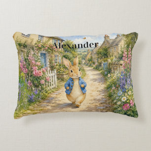 Custom Classic Rabbit in English Country Town Accent Pillow