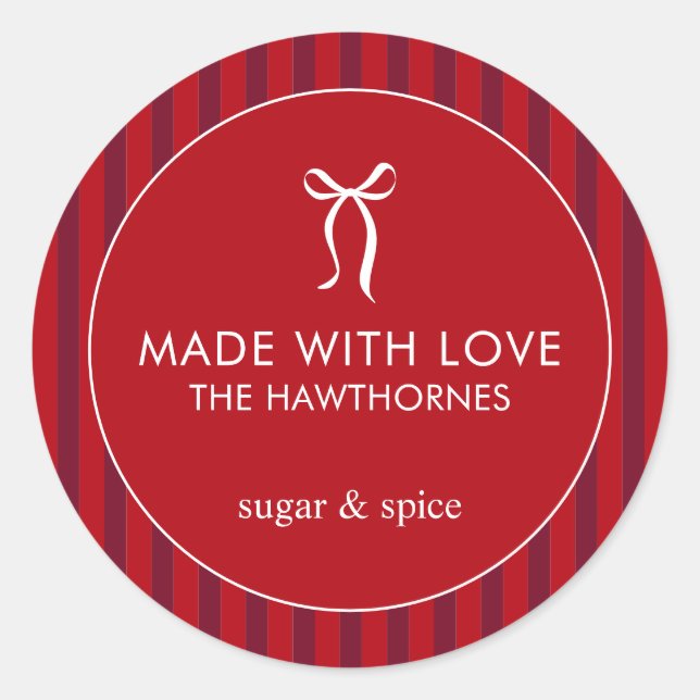 Custom Classic Red Made With Love Round Sticker (Front)