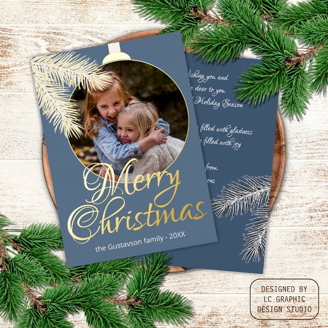 Custom Classic White Pine Tree Needles Gold Foil Holiday Card (Creator Uploaded)