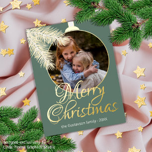 Custom Classic White Pine Tree Needles Gold Foil Holiday Card