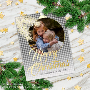 Custom Classic White Pine Tree Needles Gold Foil Holiday Postcard