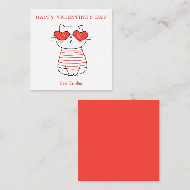 Custom Classroom Cool Cat Happy Valentine's Day No Card (Front/Back)
