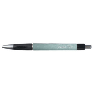 Custom Classy Aqua Seafoam Green Leather Pattern Pen
