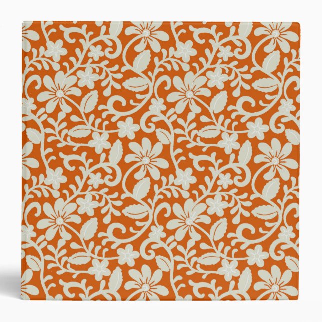 Custom Classy Floral Damask Burnt Orange Pattern Binder (Front)