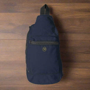 Custom Clean Navy Blue Gold Initial Monogram Sling Bag