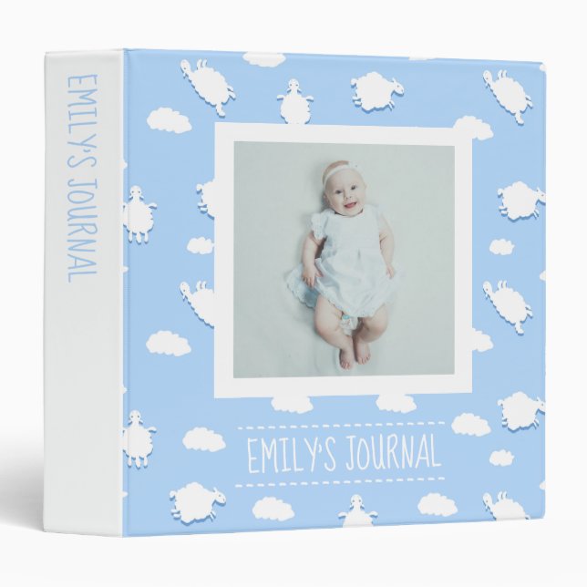 Custom Clouds and Sheep Baby Photo Journal Binder (Front/Spine)