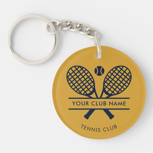 Custom Club Name Lawn Tennis Racket Icons Keychain (Front)