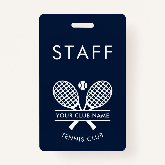 Custom Club Name Tennis Rackets Motif Any Colour Badge (Front)