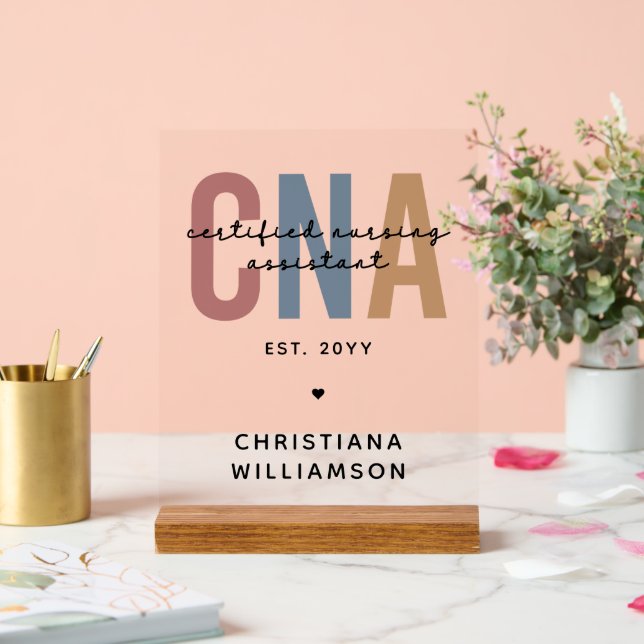 Custom CNA Retro Certified Nursing Assistant Gifts Acrylic Sign (Wedding)