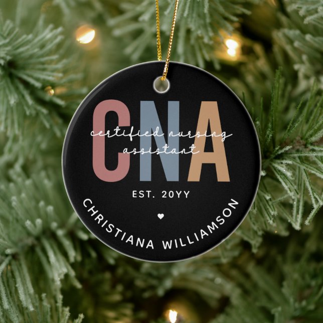 Custom CNA Retro Certified Nursing Assistant Gifts Ceramic Ornament (Tree)