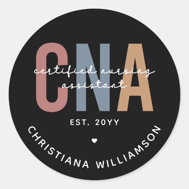 Custom CNA Retro Certified Nursing Assistant Gifts Classic Round Sticker (Front)